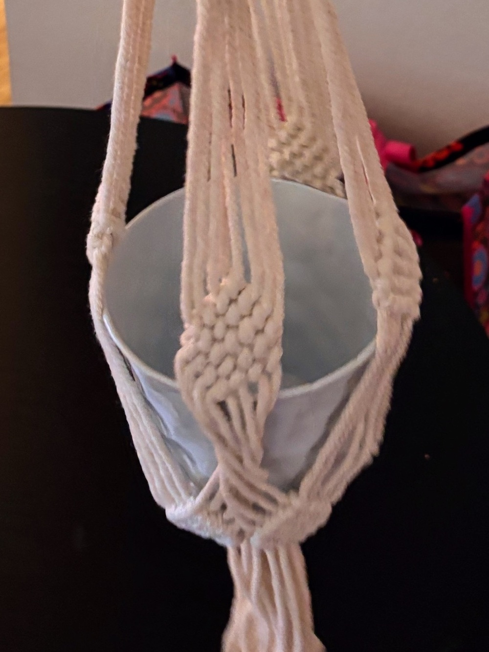 Cream Macramé Hanging Planter - Unbranded